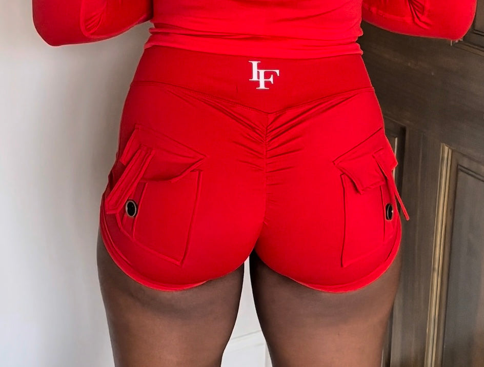 Red scrunch shorts